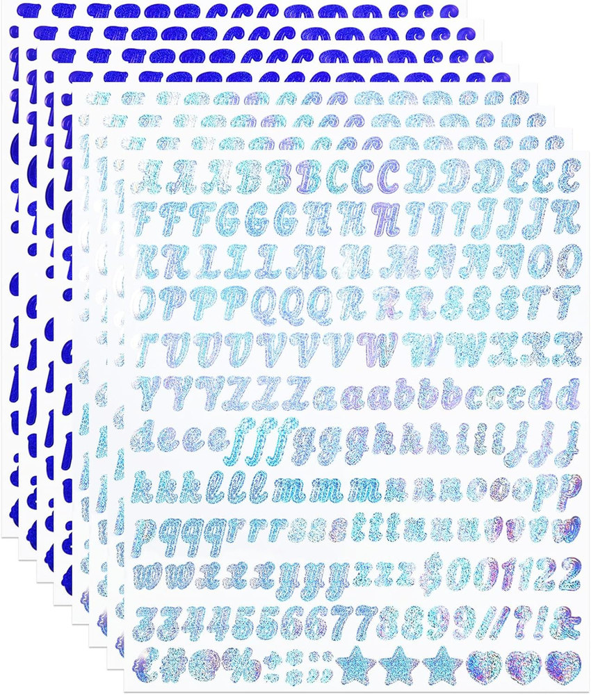 1568 Pieces Colorful Glitter Letter Sticker, 8 Sheets Self-Adhesive Vinyl Sparkl
