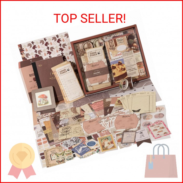 YagCu 348 Pcs Scrapbooking Kit, Vintage Junk Journal Supplies for Adult, Large C