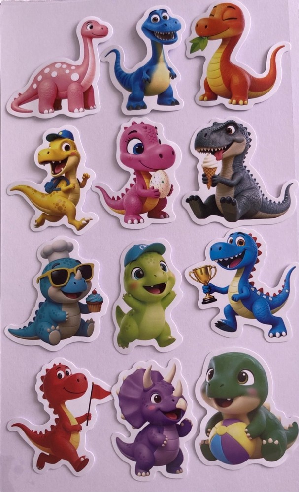 SET #2 ~ 12 Cute Dinosaur Stickers ~ Junk Journal Supplies Scrapbooks Kids