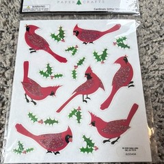Christmas Paper Crafts Cardinals Glitter Stickers 34 pc Holiday Holly Birds
