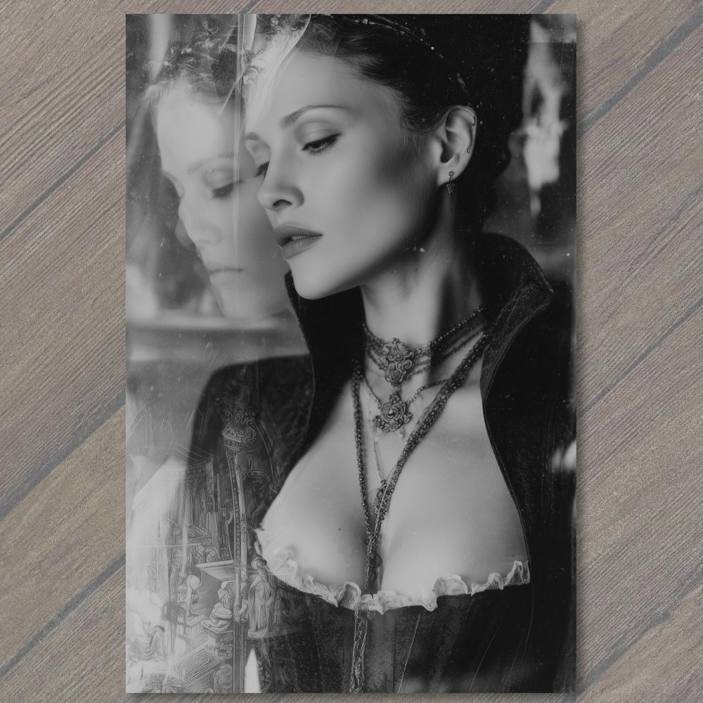 STICKER Gothic Woman Laced Corset Velvet Dress Reflection Beaded Necklace Dark