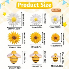 100Pcs Resin Bees Daisy Flowers Decor Bumblebee Embellishment Bees Flatback B…