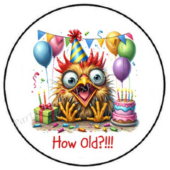HOW OLD CHICKEN BIRTHDAY ENVELOPE SEALS LABELS STICKERS PARTY FAVORS