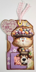 Easter Dog Cat Shaker Box Retro Kids Tags w/ Hidden Pocket OOAK #39 3D Handmade