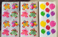 Lot (15 Mods) Vintage SANDYLION Birthday Celebration Stickers: Clowns, Balloons