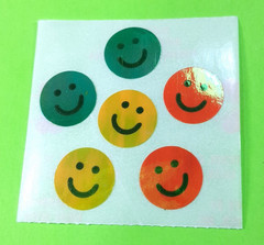 Great 7 Happy Faces Pearlescent Sticker Mod Orange Yellow Green