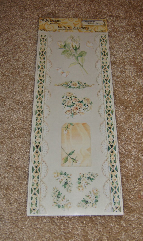 NRN Designs Vellum Sticker Sheet ~ White Rose w/ Borders
