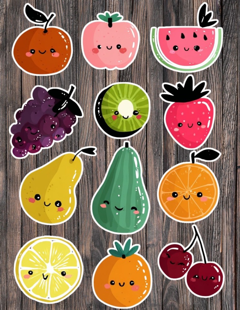 Mixed Fruit Die Cut Vinyl Stickers Set Scrapbooking Laptop Waterbottle
