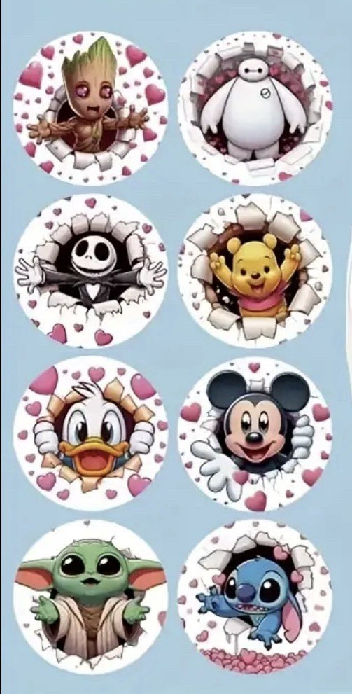 40 PCs Round 1” Disney Valentines Day Stickers Scrapbook Party Envelope Seals
