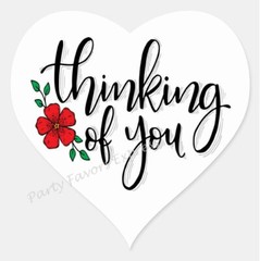 THINKING OF YOU ENVELOPE SEALS LABELS STICKERS PARTY FAVORS – (Heart Shaped)