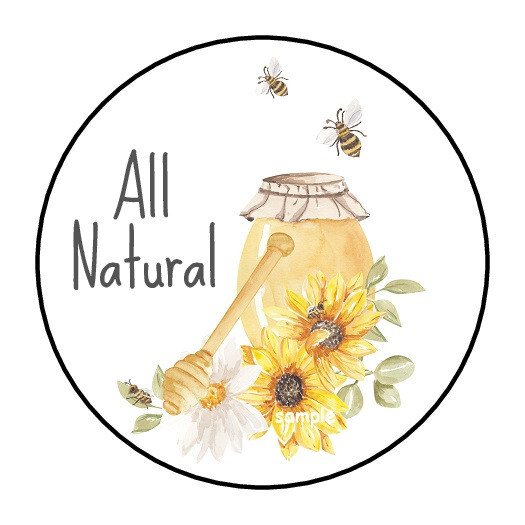 30 ALL NATURAL ENVELOPE SEALS LABELS STICKERS 1.5″ ROUND HONEY SUNFLOWERS BEES