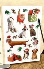 Set of 3 Vintage Christmas Dogs & Cat Sticker Sheets AGC Hallmark Loose Complete