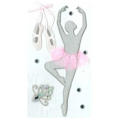 Crafts Jolee’s 3D Stickers Silver Glitter Ballerina Pink Tutu Toe Shoes Tiera