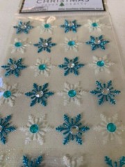 CHRISTMAS PAPER CRAFTS STICKERS GLITTER WHITE & BLUE GEMSTONES SNOWFLAKES 24PC