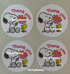 SNOOPY THANK YOU STICKERS, ENVELOPE SEALS, LABELS, 1.5″, (30) ROUND, TAGS