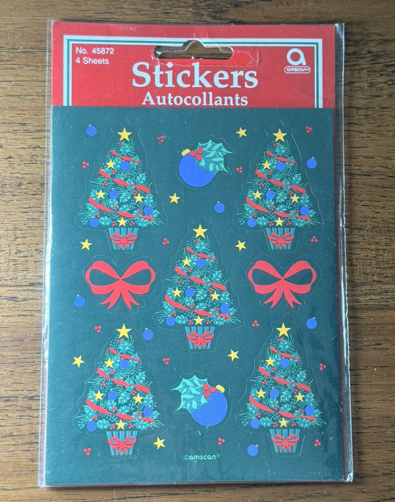 Vintage NOS Amscan Christmas Tree Stickers No. 45872 Sealed 4 Sheets