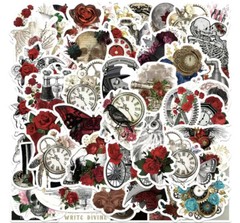 10pcs Gothic Steampunk Roses And Sculls Stickers. Scrapbook, Craft