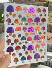 Sparkle Retro Mushrooms Sticker Sheet (1 Sheet, 4×5 In., .5-.75 In. Stickers)