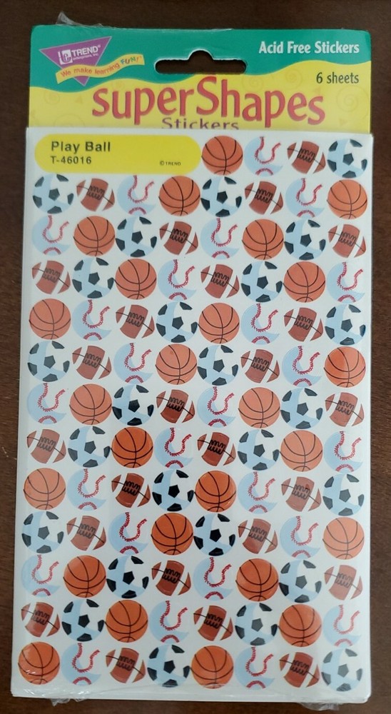 Trend superShapes Stickers, PLAY BALL, NIP 6 Sheets 600 stickers, footballs…