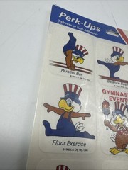 Olympic PERK-UPS Stickers GYMNASTIC EVENTS NIP 1984 Vtg 3 Sheets USA EAGLE LA !