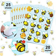 500 Pcs Waterproof Bee Stickers 25 Sheets 20 Styles Cartoon Self-Adhesive Honey