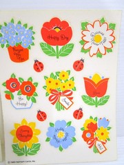 Vintage 1980 Hallmark Cards 2 Sticker Sheets Flowers Floral Ladybug Happy Saying