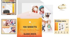 Printable Vinyl Sticker Paper 100 Sheets Glossy Waterproof Inkjet Compatible