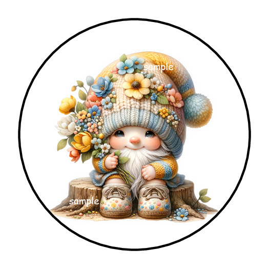 30 GNOME WITH FLOWERS ENVELOPE SEALS STICKERS LABELS TAGS 1.5″ ROUND SUMMER