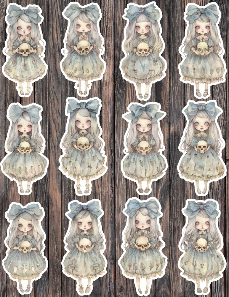 Scary Goth Doll Die Cut Vinyl Stickers Set Scrapbooking Laptop Water Bottle
