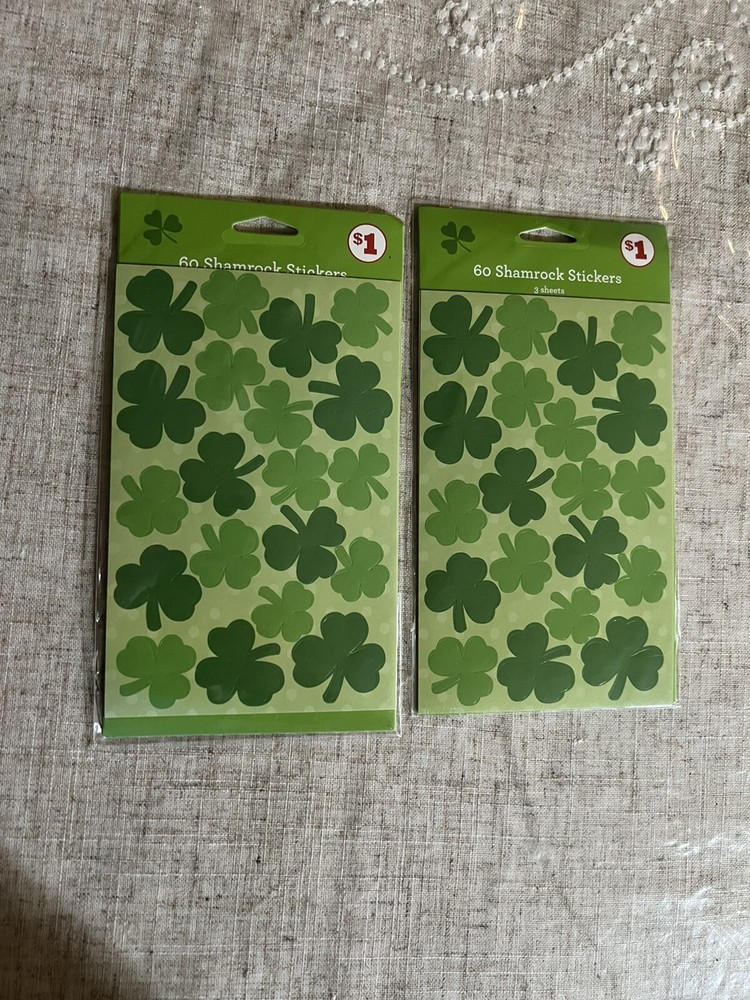 LOT OF 2 PACKS Stickers Four Leaf Clover Irish St.Patrick’s Day STICKER SHEETS
