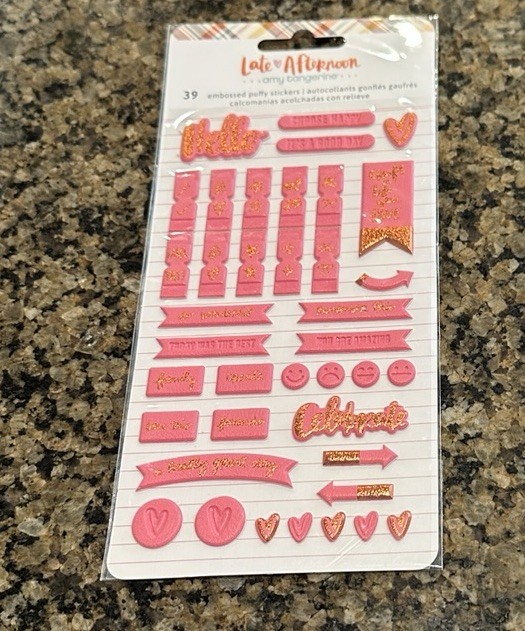 Amy Tangerine LATE AFTERNOON Embossed Puffy Stickers 39 Pieces Pink Planner