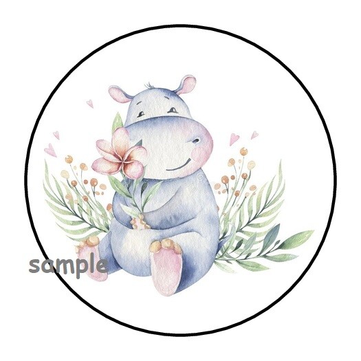 30 WATERCOLOR HIPPO ENVELOPE SEALS LABELS STICKERS 1.5″ ROUND GIFTS BABY SHOWER