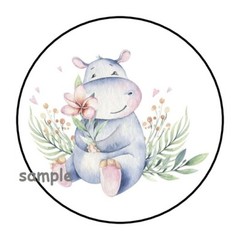 30 WATERCOLOR HIPPO ENVELOPE SEALS LABELS STICKERS 1.5″ ROUND GIFTS BABY SHOWER
