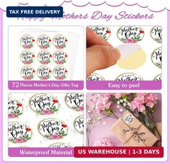 72PCS Happy Mother’s Day Labels Stickers – 1.5″ Floral Mothers Day Gift Tags Wat