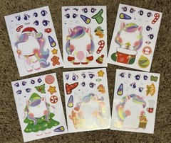 Lot of 6 Sheets Unicorn Christmas Paper Doll Stickers