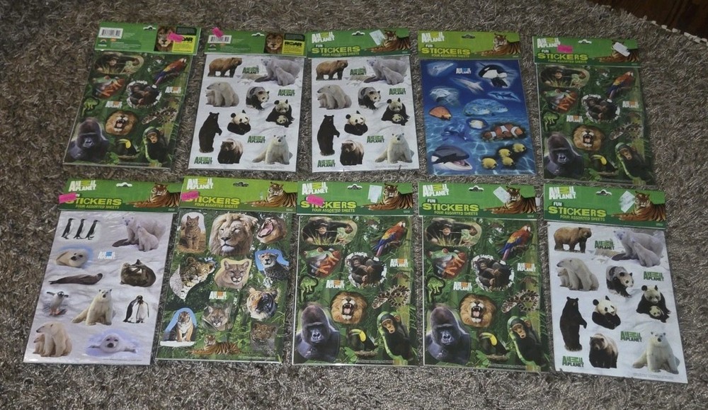 ANIMAL PLANET FUN STICKERS LOT OF TEN PACKAGES 40 Sheets Total TEACHING SUPPLIES