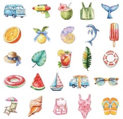 25 Pcs Beach&Tropical,Summer,Ocean,Vacation Diary Stickers,Scrapbook,Transparent
