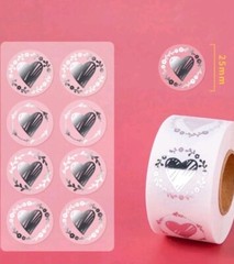 500 pcs Sticker Seals Roll Transparent Clear Silver foil Heart Self Adhesive NEW