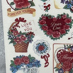 Vintage Stickers Carlton Cards Valentine Greeting Heart Flower Rose 3 Sheets New