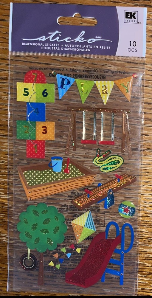 Sticko Play Ground Slide Sandbox Tire Swing Kite Hop Scotch School Recess Park
