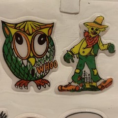 Vintage Halloween Puffy Stickers T Stick On Witch Cat Skeleton Pumpkin Set Of 2