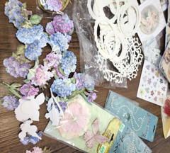 Scrap Book Album Misc Lot 3D Flower Stickers Paper Frames Card Stock Journaling