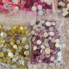 MULTI-COLORED RHINESTONES, FACETED ACRYLIC FLATBACK ROUND, Set Of 11 Packages