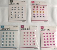 ADHESIVE GEMS! 5 PACKS BY K&C PEARL-PINK,SILVER,BLU MULTI,LT PINK 100 PIECES