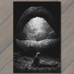 STICKER Surreal Giant Mouth Forest Dreamscape Black White Fantasy Atmosphere