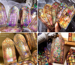 60Pcs Vintage Glazed Window Themed Stickers, 6 Packs Holographic Gothic Cathedra