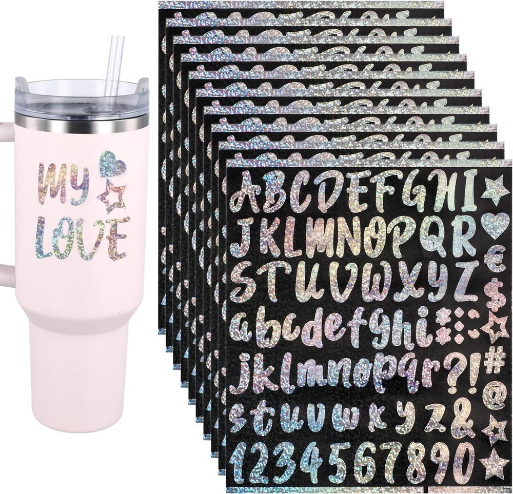 10 Sheets Vinyl Alphabet and Number Stickers – Adhesive, Waterproof, Glitter Let