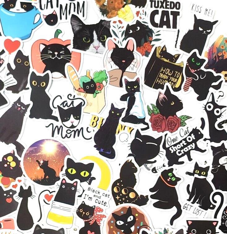 Cartoon Cat Stickers Black Kitty Die Cut Vinyl Decals Scrapbook Journal 100 Pc