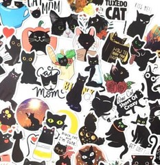 Cartoon Cat Stickers Black Kitty Die Cut Vinyl Decals Scrapbook Journal 100 Pc