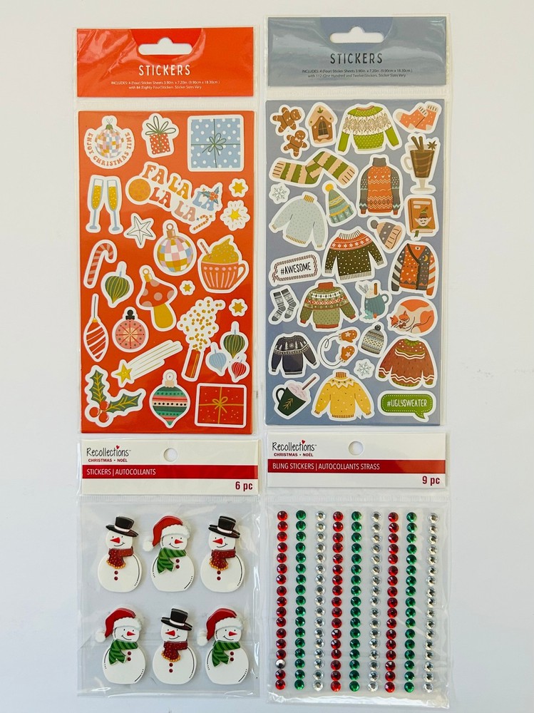 STICKER LOT Five Below RECOLLECTIONS Snowmen Christmas Sweaters FA LA LA Bling